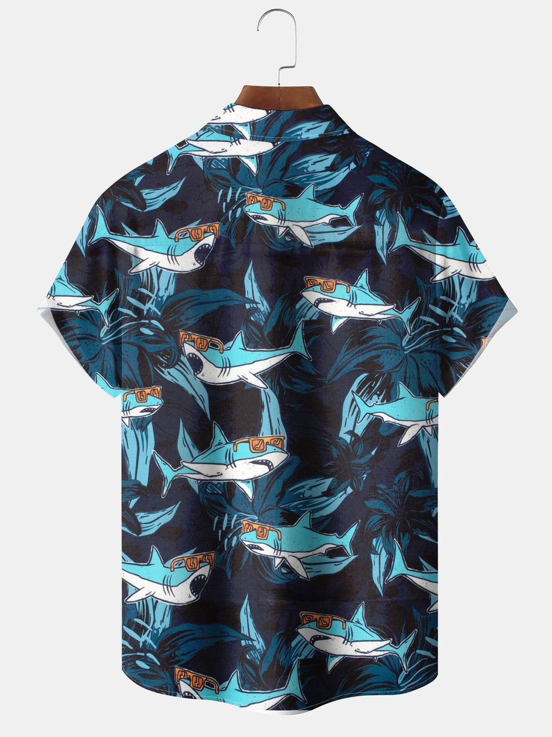 Alohadaddy® Shark Palm Trees Art Print Pockets Moisture Wicking Hawaiian Shirt Big &amp; Tall