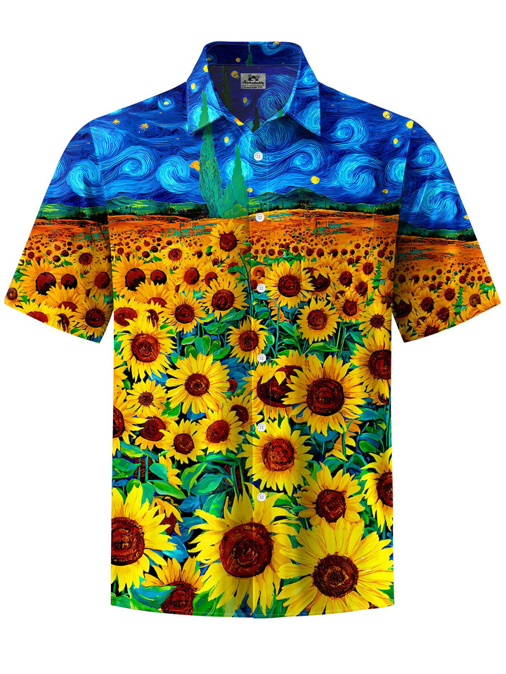 Alohadaddy® Hawaiian Sunflowers Oil Painting Print Chest Pocket Men&
