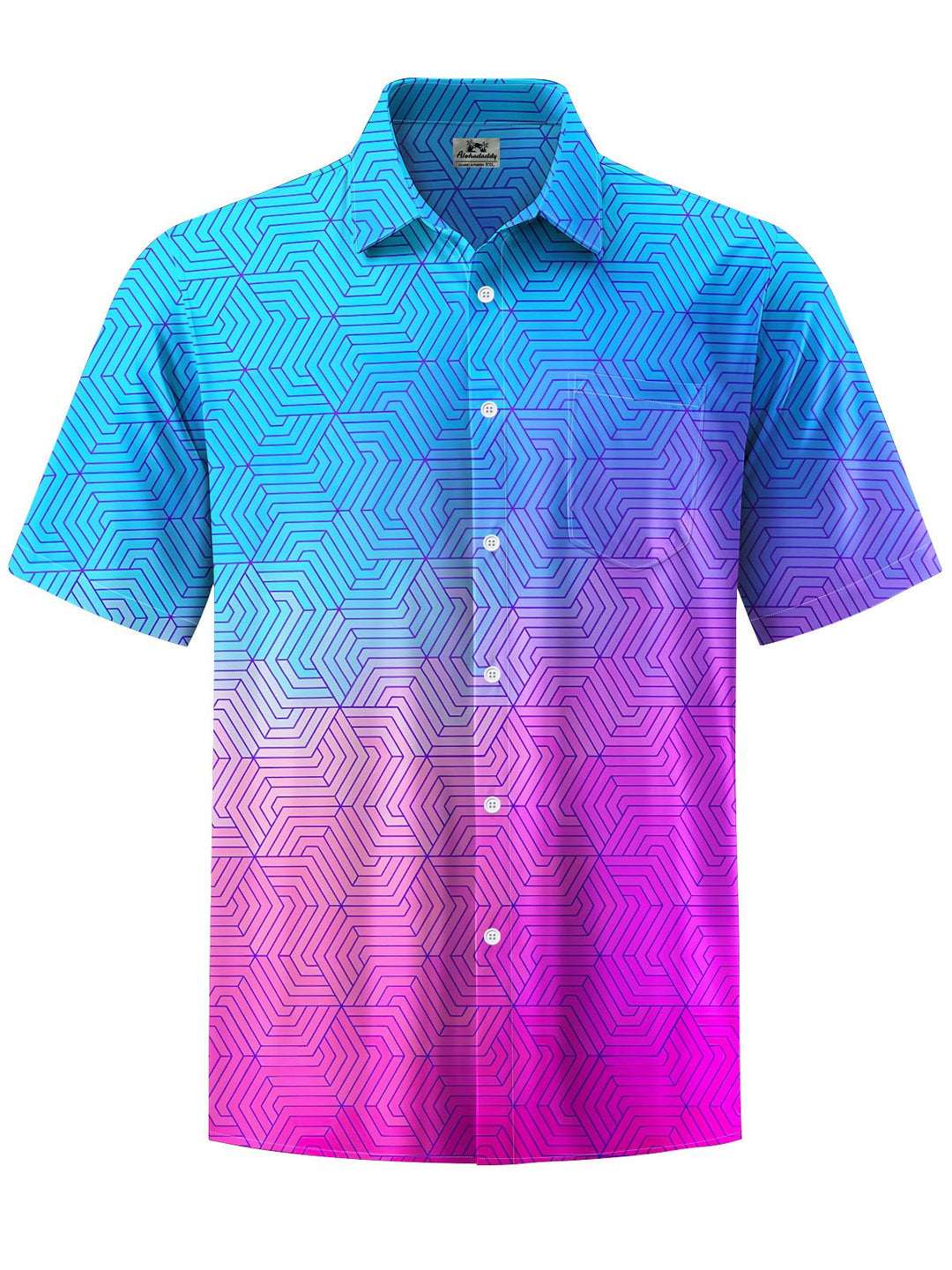 Alohadaddy® Hawaii Ombre Geometric Print Chest Pocket Men&