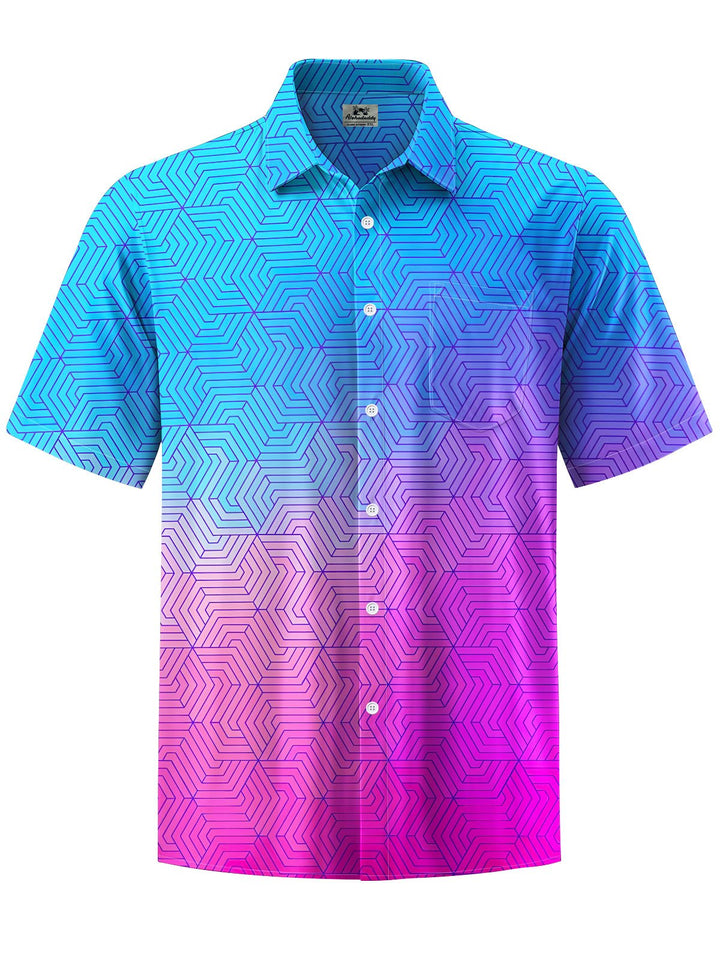 Alohadaddy® Hawaii Ombre Geometric Print Chest Pocket Men&