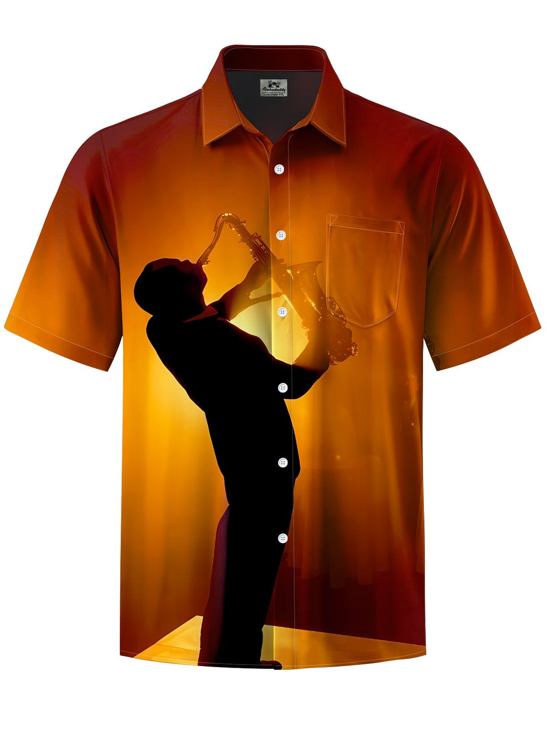 Alohadaddy® Casual Vintage Jazz Print Art Chest Pocket Men Short Sleeve Shirt Big &amp; Tall