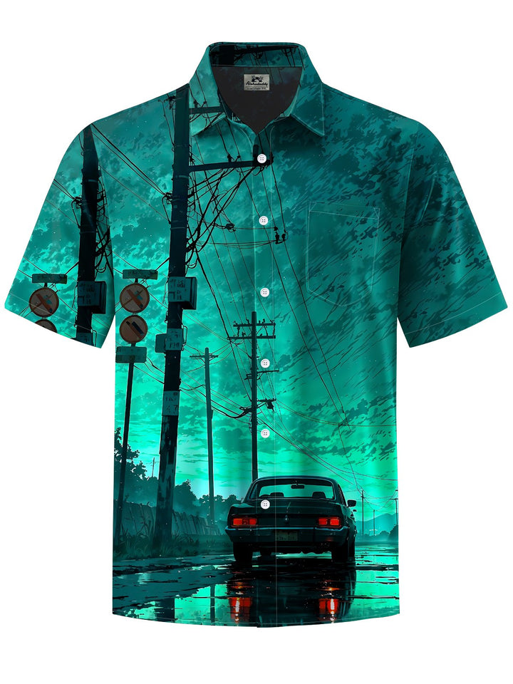 Alohadaddy® Vintage Car Night Sky Print Art Chest Pocket Men&