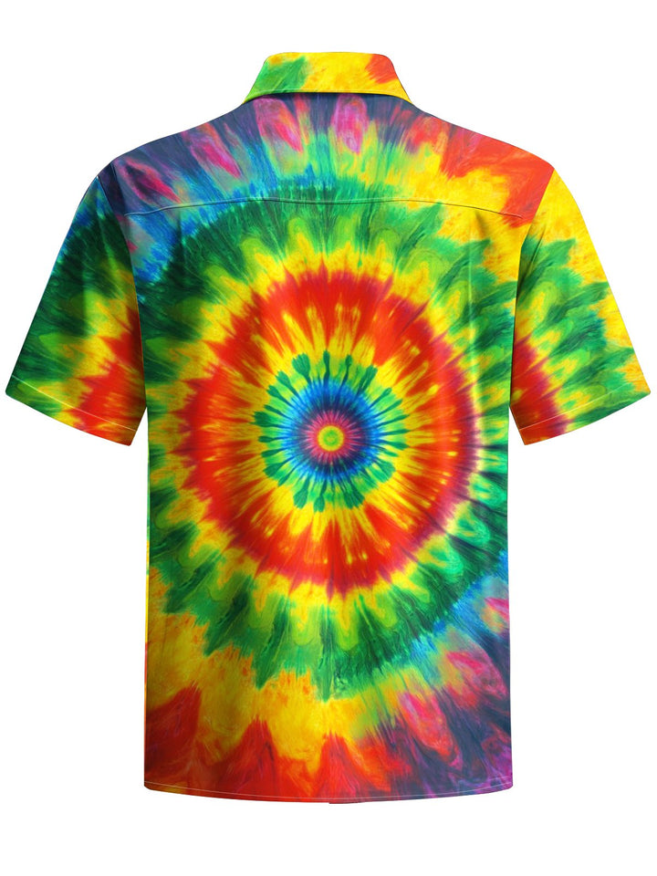 Alohadaddy® Vintage Abstract Tie Dye Texture Print Art Chest Pocket Men Short Sleeve Shirt Big &amp; Tall