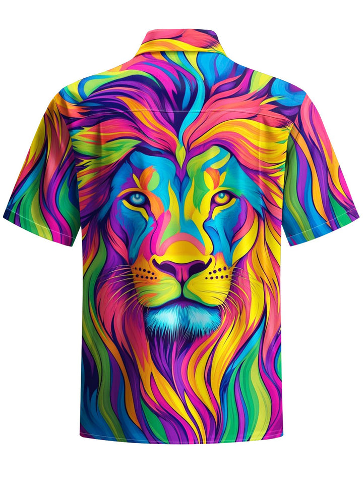 Alohadaddy® Vintage Lion Art Print Chest Pocket Moisture Wicking Men&
