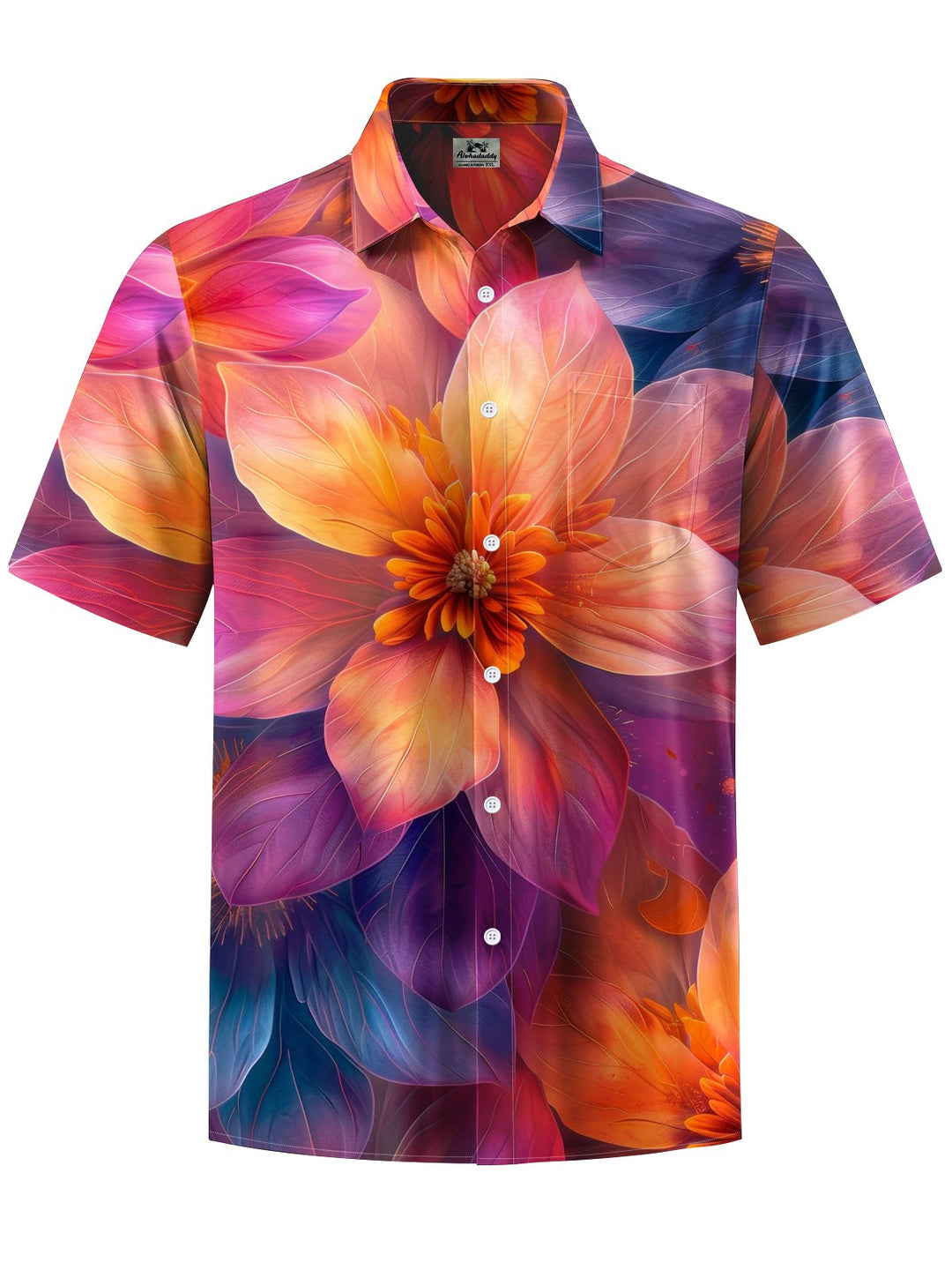 Alohadaddy® Vintage Floral Art Print Moisture Wicking Chest Pocket Mens Short Sleeve Shirt Big &amp; Tall