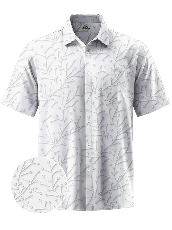 Alohadaddy® Casual Geometric Leaf Art Print Chest Pocket Mens Short Sleeve Shirt Big &amp; Tall