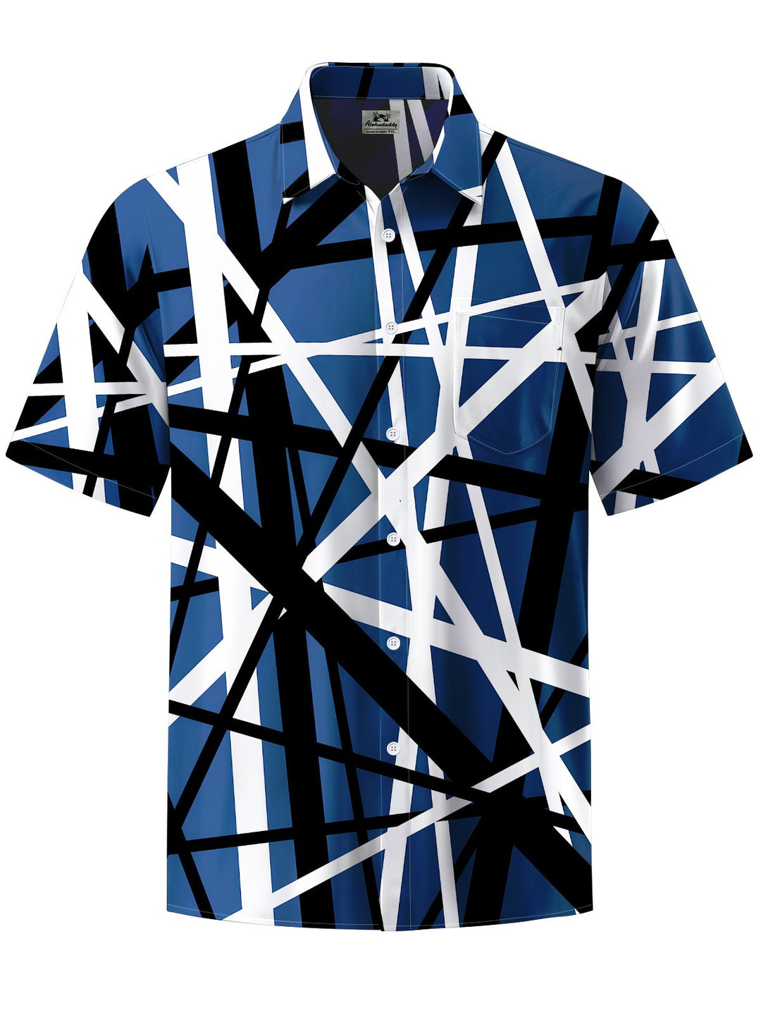 Alohadaddy® Casual Geometric Stripe Art Print Chest Pocket Men&