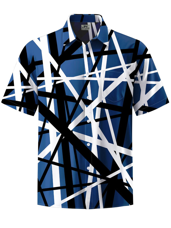 Alohadaddy® Casual Geometric Stripe Art Print Chest Pocket Men&