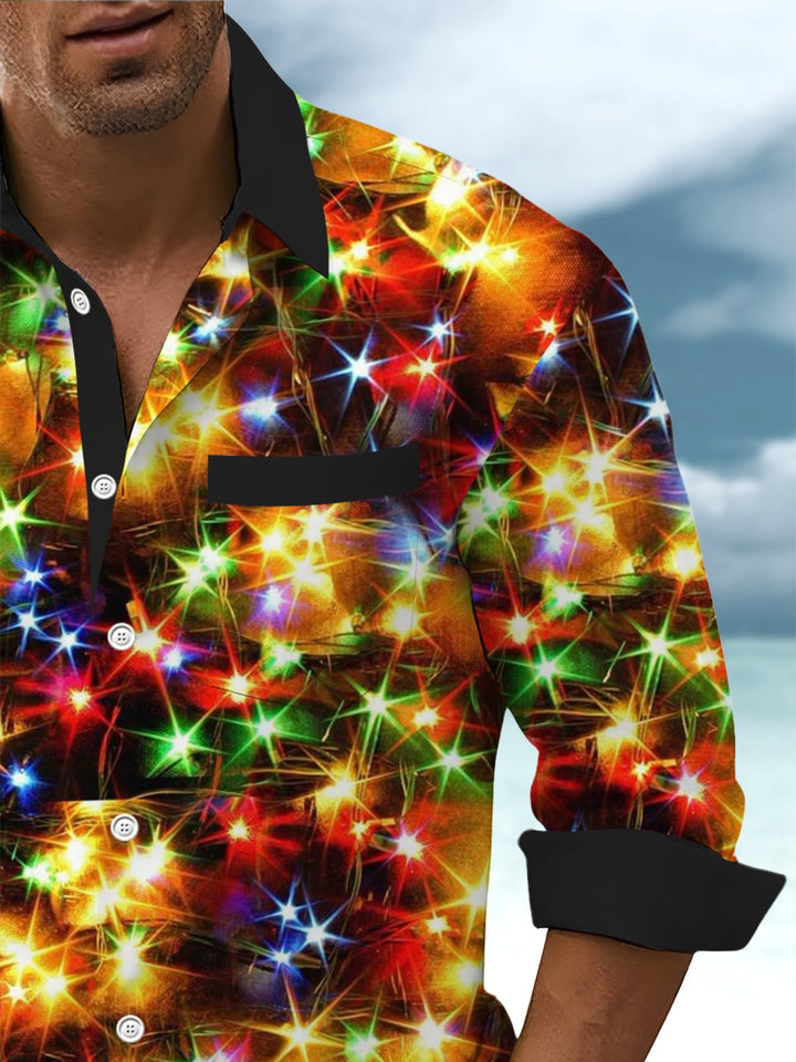 Alohadaddy® Casual Holiday Lights Contrast Art Print Chest Pocket Men&