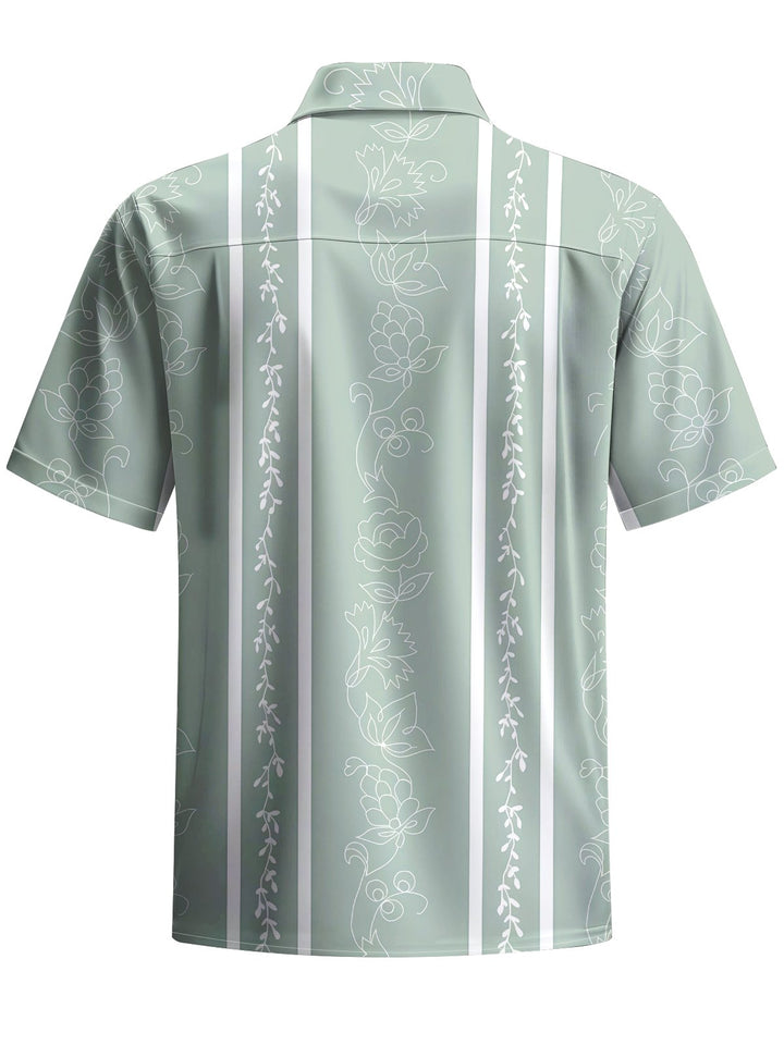 Alohadaddy® Casual Stripe Floral Art Print Chest Pocket Men&
