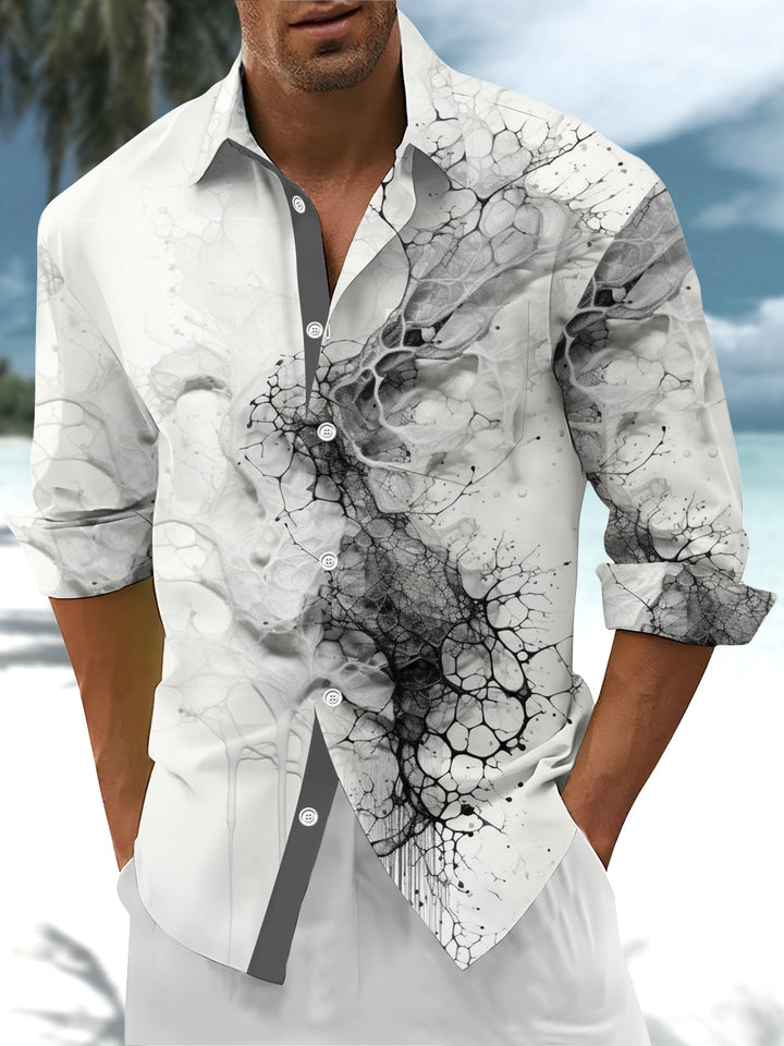 Alohadaddy® Casual Abstract Art Print Chest Pocket Stretch Men&