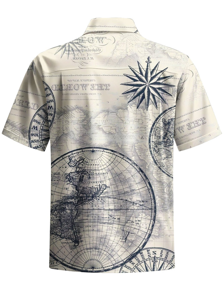 Alohadaddy® Vintage Nautical Art Print Chest Pocket Men&