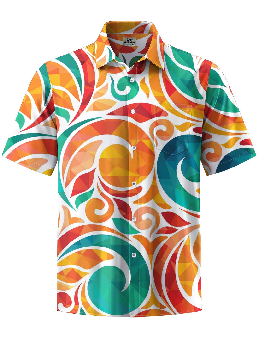 Alohadaddy® Casual Geometric Art Print Chest Pocket Men&