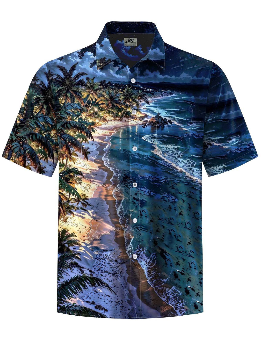 Alohadaddy® Hawaiian Beach Vacation Art Print Chest Pocket Stretch Men&