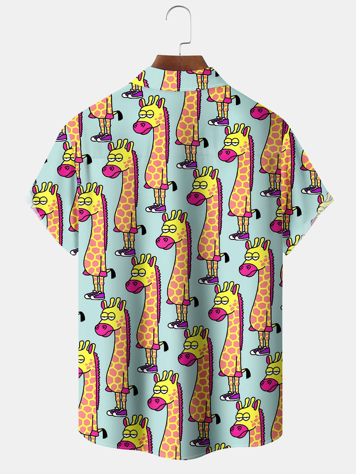 Alohadaddy® Casual Cartoon Giraffe Print Pocket Button Stretch Men&