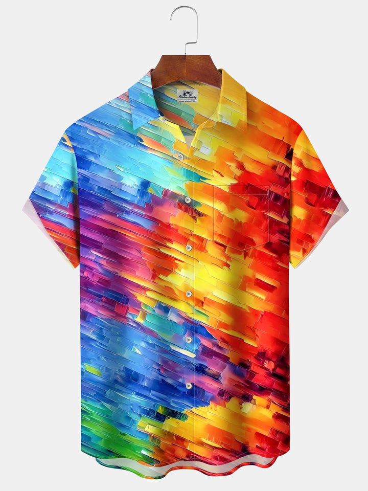 Alohadaddy® Casual Stripes Abstract Print Pockets Elastic Button Men&