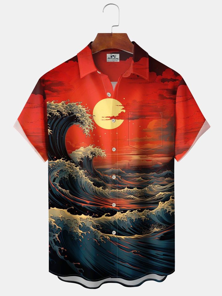 Alohadaddy® Vintage Ukiyo-e Wave Print Pocket Stretch Men&