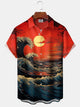 Alohadaddy® Vintage Ukiyo-e Wave Print Pocket Stretch Men's Short Sleeve Shirt Big & Tall