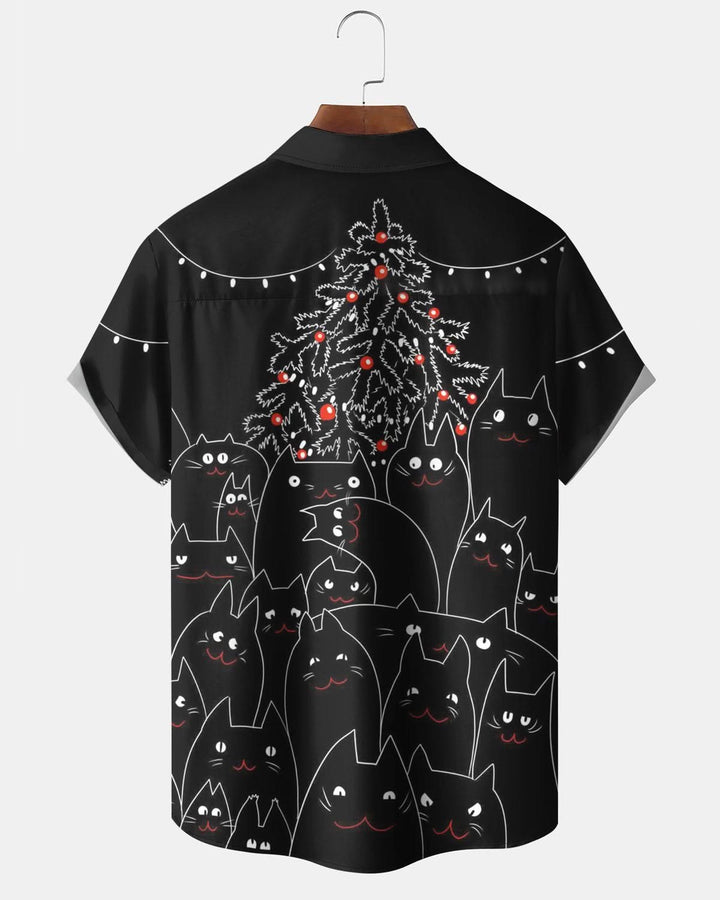 Alohadaddy® Christmas Cat Christmas Tree Stick Figure Pocket Elastic Button Men&