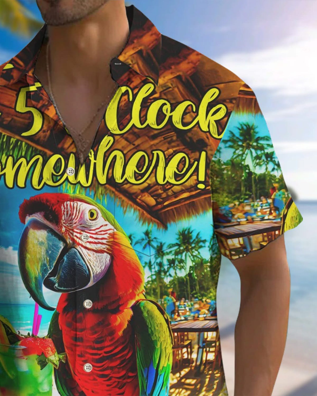 Alohadaddy® Hawaiian Parrot Vacation Print Pocket Stretch Men&