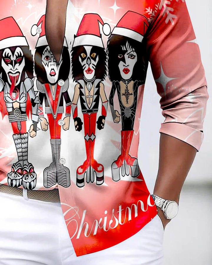 Alohadaddy® Satin Finish Christmas Band Print Art Stretch Button Men&