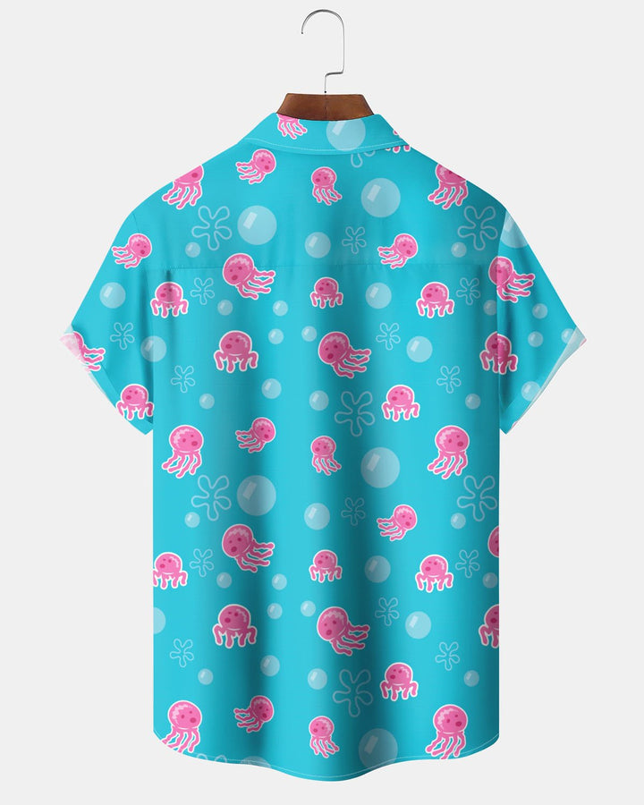 Alohadaddy® Hawaiian Jellyfish Print Artistic Elastic Button Pocket Men&