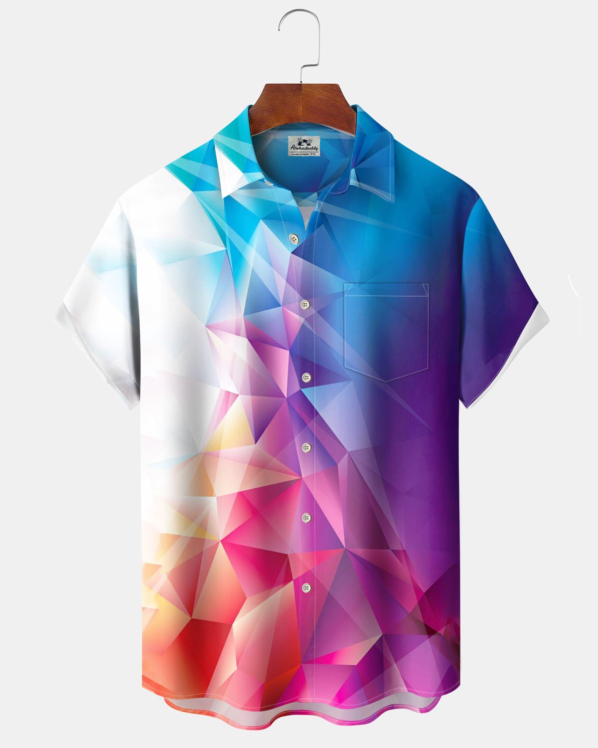 Alohadaddy® Casual Geometric Gradient Print Art Pockets Elastic Buttons Men's Short-Sleeve Shirt Big & Tall