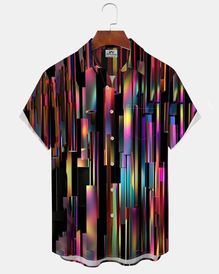 Alohadaddy® Casual Striped Printed Art Button-Down Short-Sleeve Shirt with Pockets for Men Big &amp; Tall