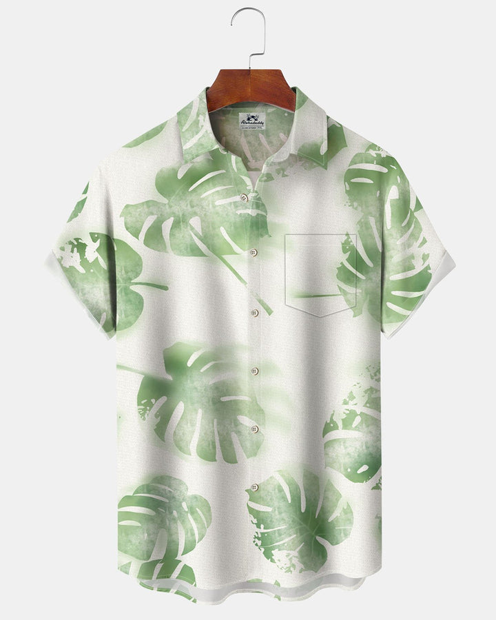 Alohadaddy® Casual Hawaiian Palm Leaf Print Artistic Button Pocket Cardigan Men&