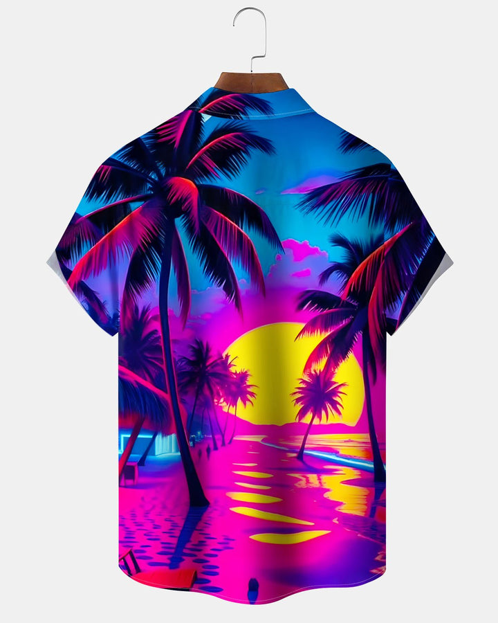 Alohadaddy® Hawaiian Palm Tree Print Art Button Pocket Cardigan Men&