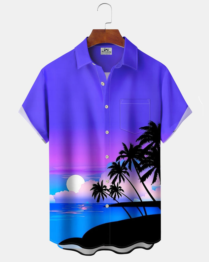 Alohadaddy® Hawaiian Palm Tree Print Art Button Pocket Cardigan Men&