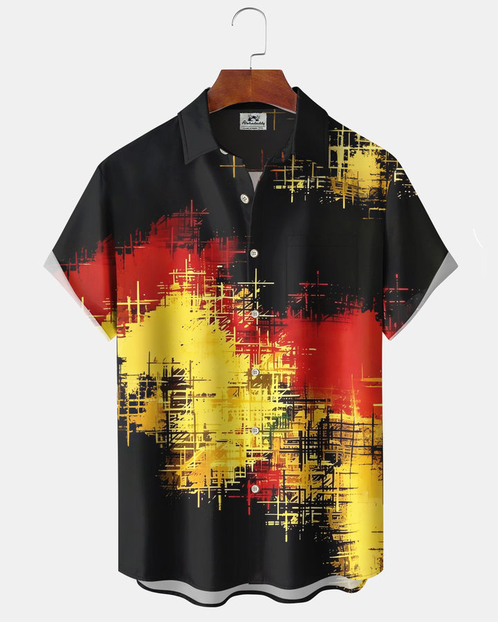 Alohadaddy® Casual Abstract Print Art Button Pocket Cardigan Men&