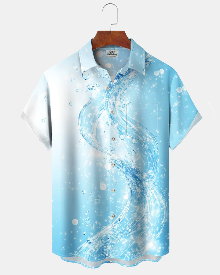 Alohadaddy® Hawaiian Water Splash Print Art Button Pocket Cardigan Men&
