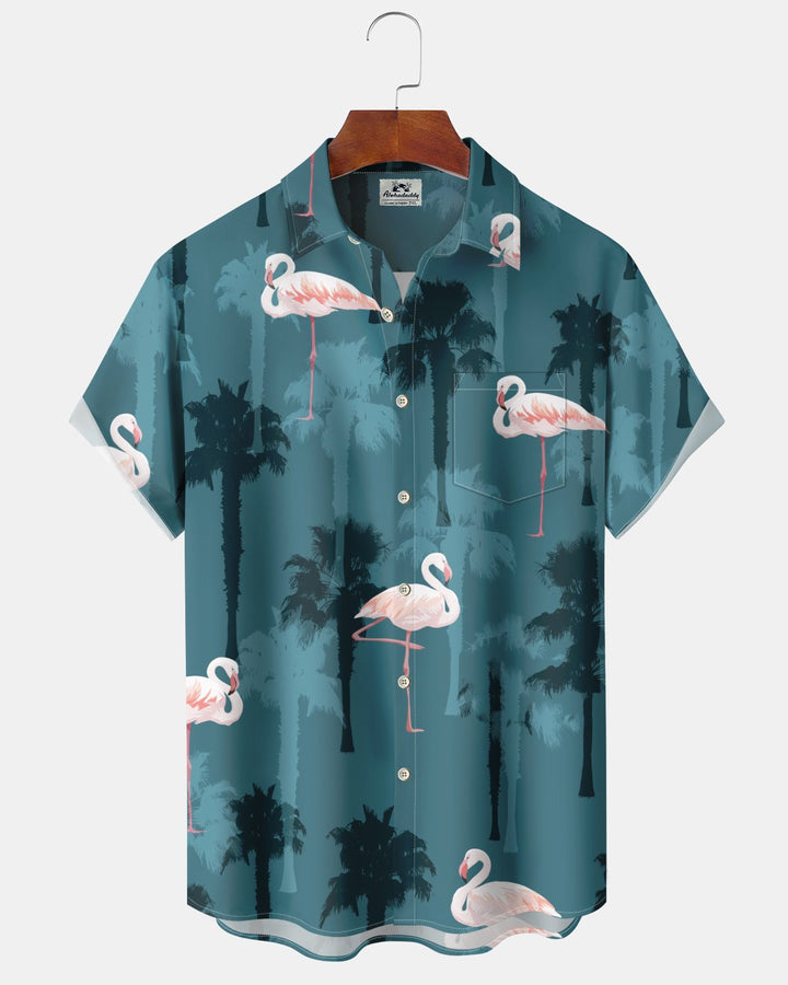 Alohadaddy® Hawaiian Flamingo Print Art Button Pocket Cardigan Men&