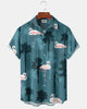 Alohadaddy® Hawaiian Flamingo Print Art Button Pocket Cardigan Men's Short Sleeve Shirt Big & Tall