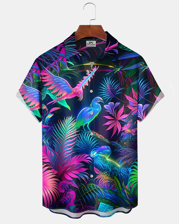 Alohadaddy® Hawaiian Palm Leaf Print Art Button Pocket Cardigan Men&