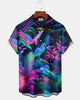 Alohadaddy® Hawaiian Palm Leaf Print Art Button Pocket Cardigan Men's Short Sleeve Shirt