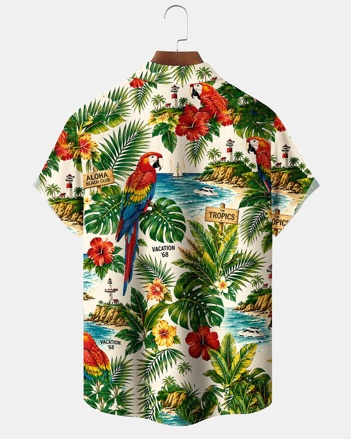 Alohadaddy® Hawaiian Palm Tree Print Art Button Pocket Cardigan Men&