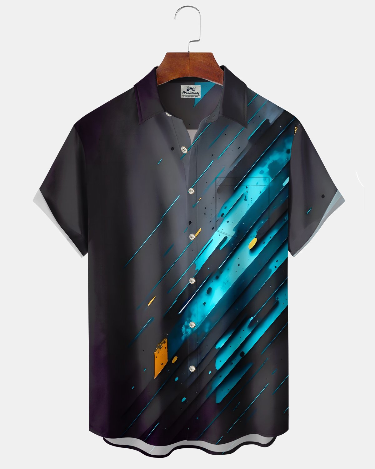 Alohadaddy® Casual Geometric Print Art Button Pocket Cardigan Men's Short Sleeve Shirt
