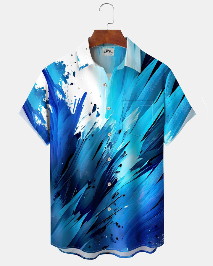 Alohadaddy® Casual Abstract Print Art Button Pocket Cardigan Men&