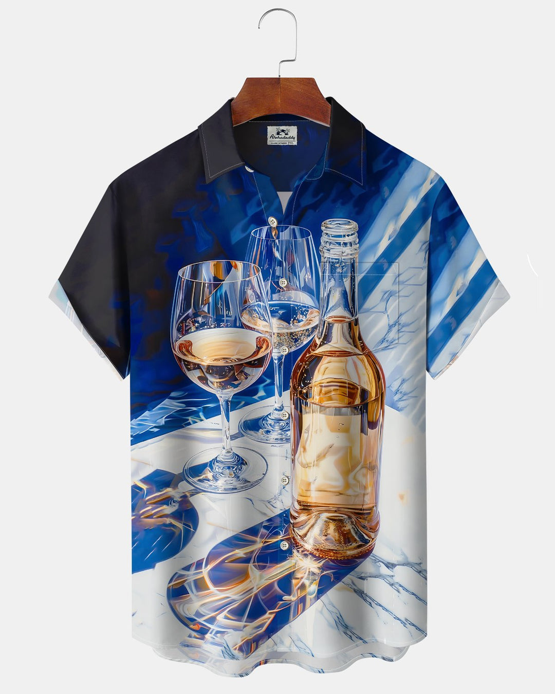 Alohadaddy® Vintage Wine Glass Print Art Button Pocket Cardigan Men&