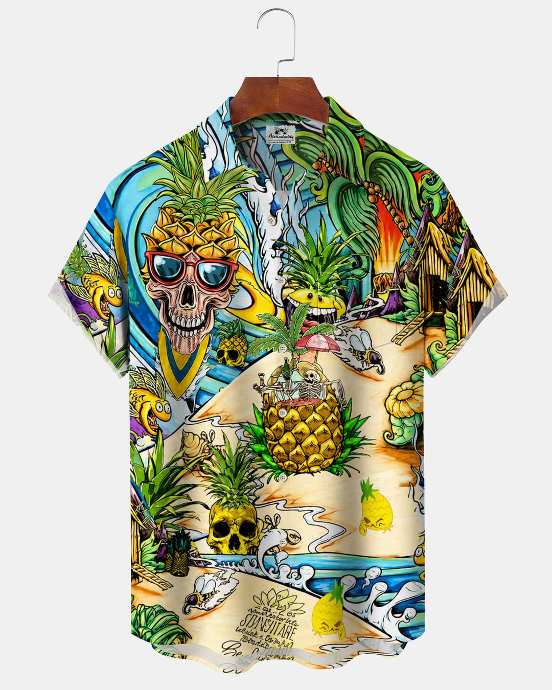 Alohadaddy® Hawaiian Pineapple Print Art Button Pocket Cardigan Men&