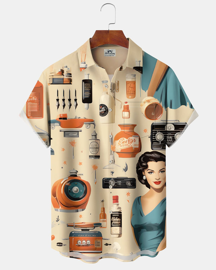 Alohadaddy® Vintage Home Print Art Button Pocket Cardigan Men&