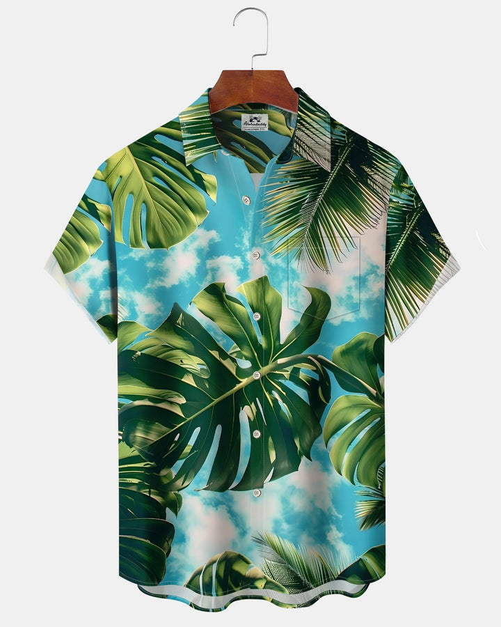 Alohadaddy® Hawaiian Palm Tree Print Art Button Pocket Cardigan Men&
