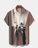 Alohadaddy® Retro Cartoon Character Print Art, Button Pocket Cardigan Men's Short Sleeve Shirt