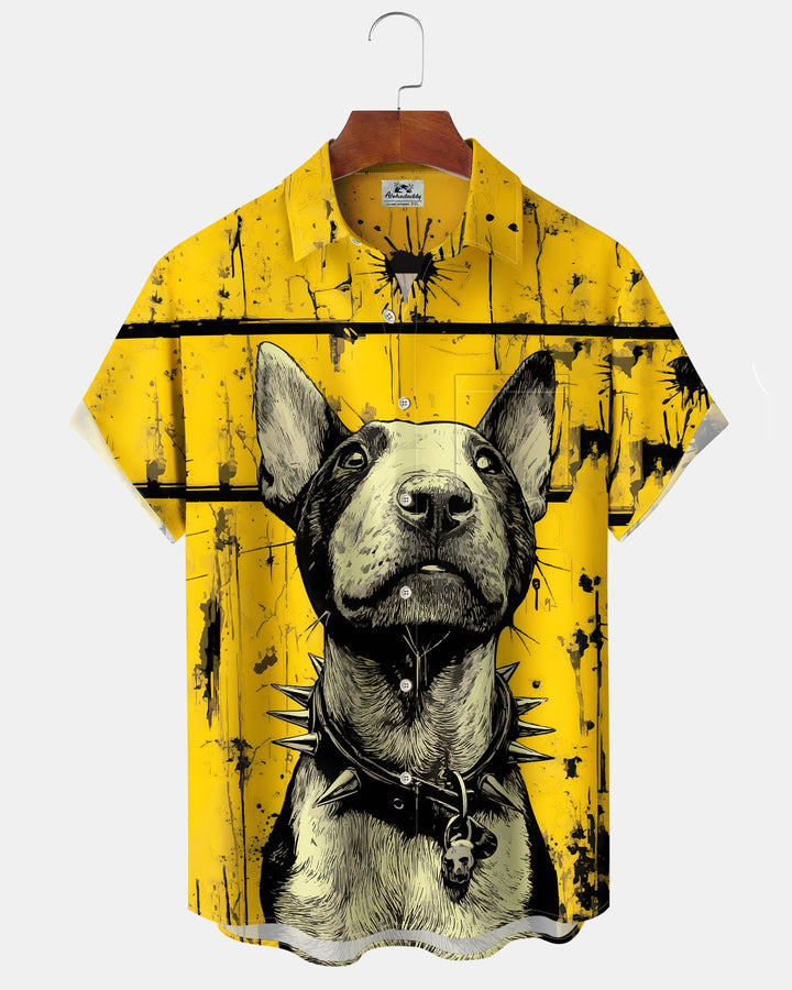 Alohadaddy® Vintage Dog Print Art Button Pocket Cardigan Men&