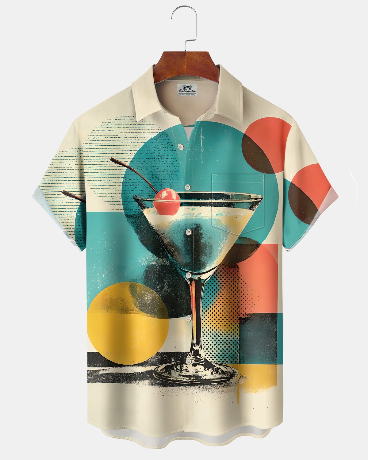 Alohadaddy® Men's Short-Sleeve Button-Down Shirt with Pocket Vintage Cocktail Print