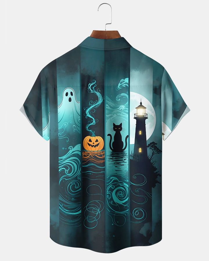 Alohadaddy® Holiday Halloween Graphic Print Button-Down Pocket Cardigan-Style Men&