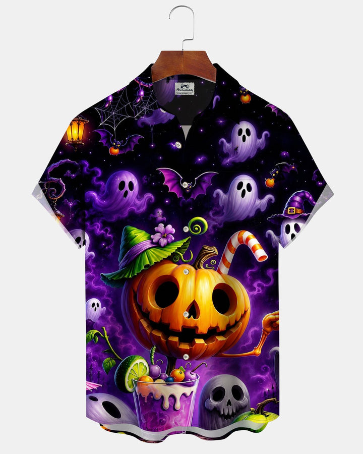 Alohadaddy® Holiday Halloween Graphic Print Button-Down Pocket Cardigan-Style Men&