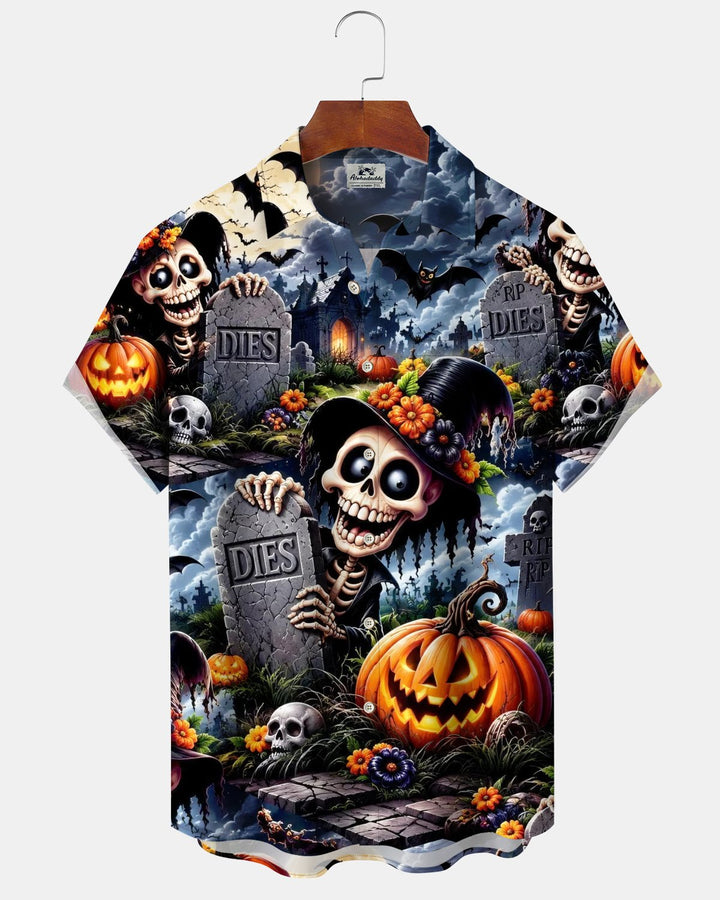 Alohadaddy® Holiday Halloween Graphic Print Button-Down Pocket Cardigan-Style Men&